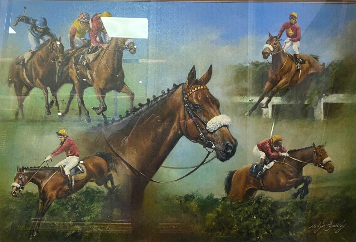 Red Rum Original Oil on canvas painting Melvyn Buckley comm by Danbury Mint