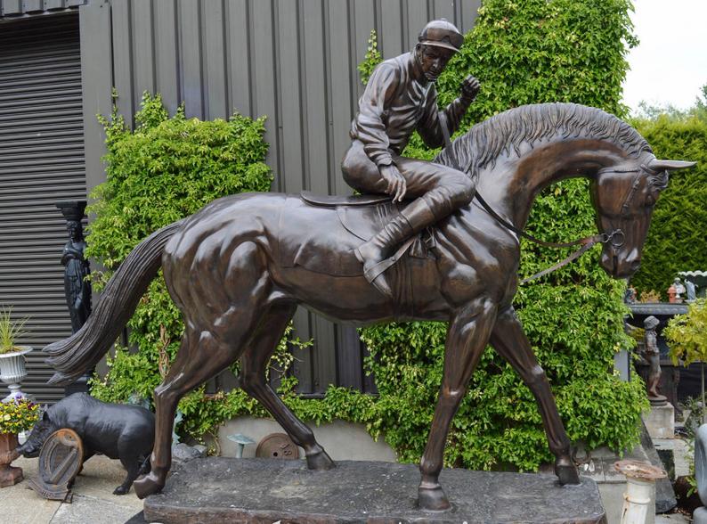 Giant Bronze Horse and Jockey Statue