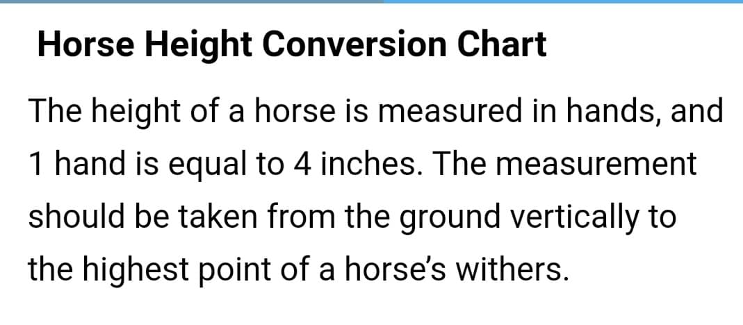 Horse Height Conversion Chart Stableexpress