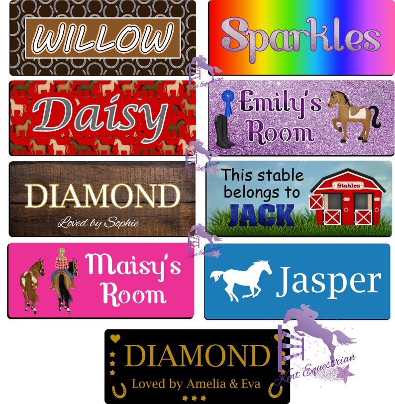 Personalised Horse Pony Name Gold Metal Aluminium Sign Stable Door Plaque 
