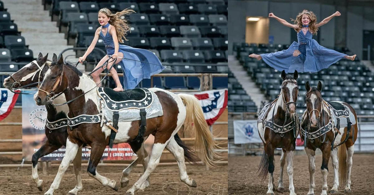 10-year-old girl with style and grace combines barrel racing and dance