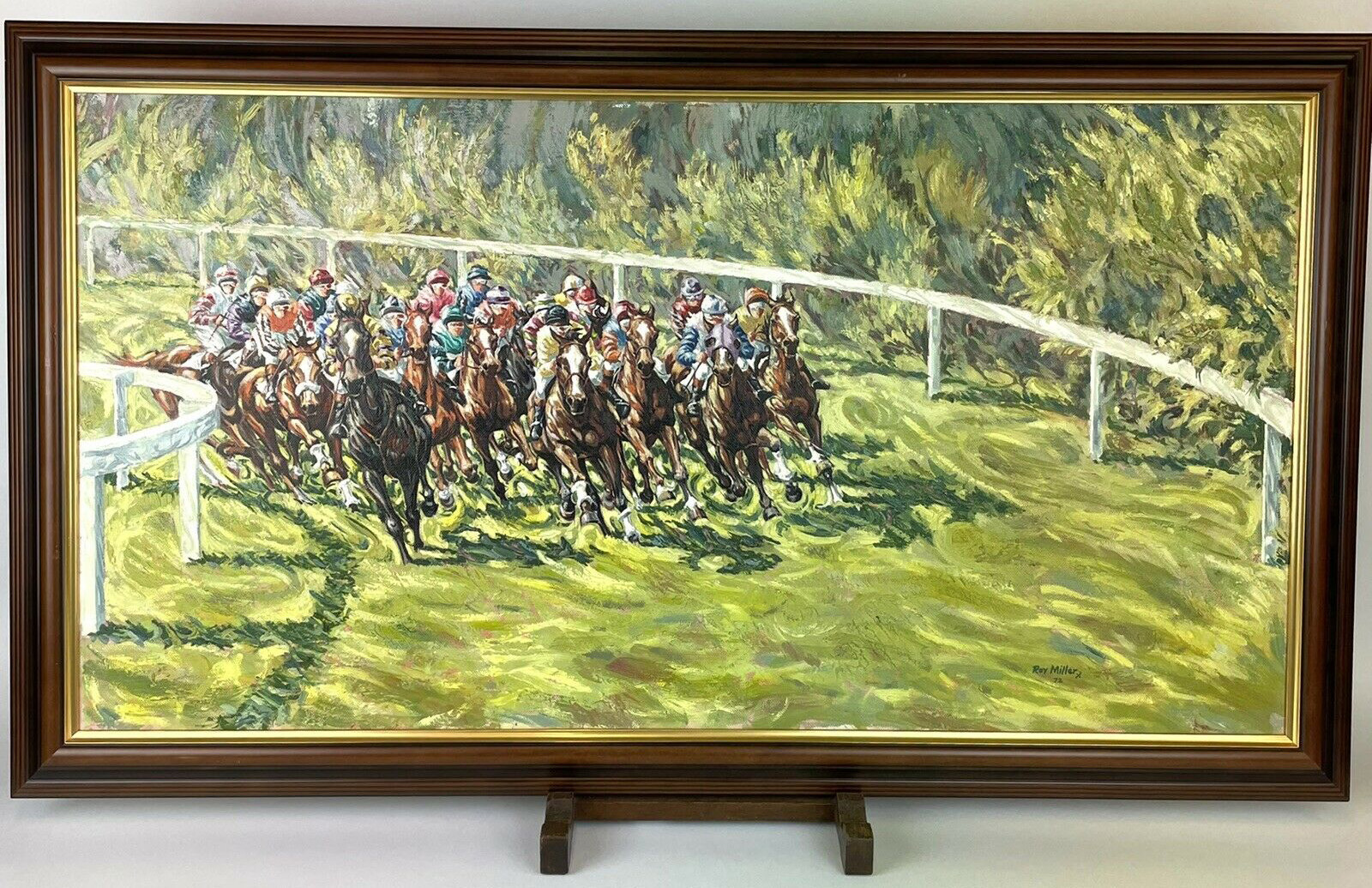 Roy Miller 1972 Rounding The Bend Horse Racing Oil On Canvas 96cm X 54.5cm