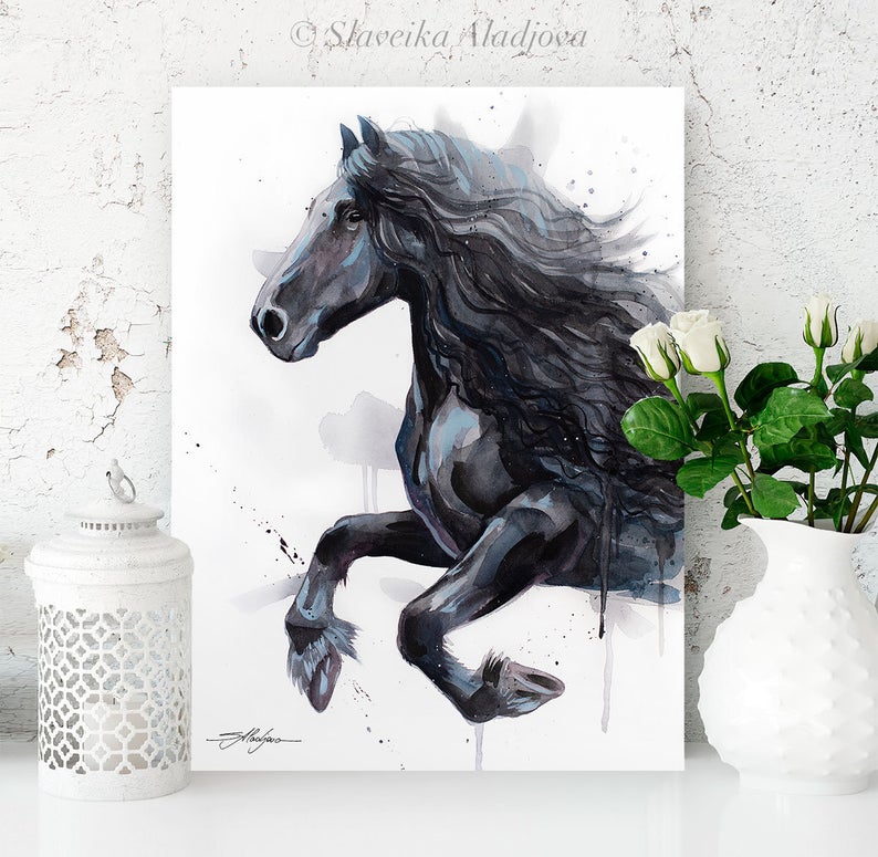 Slaveika Aladjova Friesian - Horse Watercolor Painting