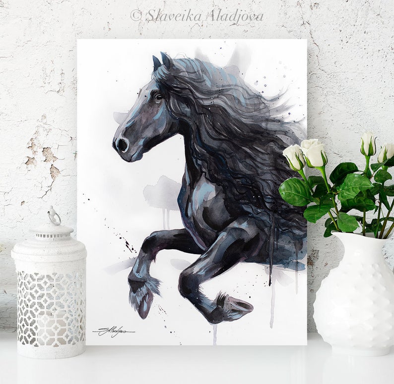 Slaveika Aladjova Friesian - Horse Watercolor Painting