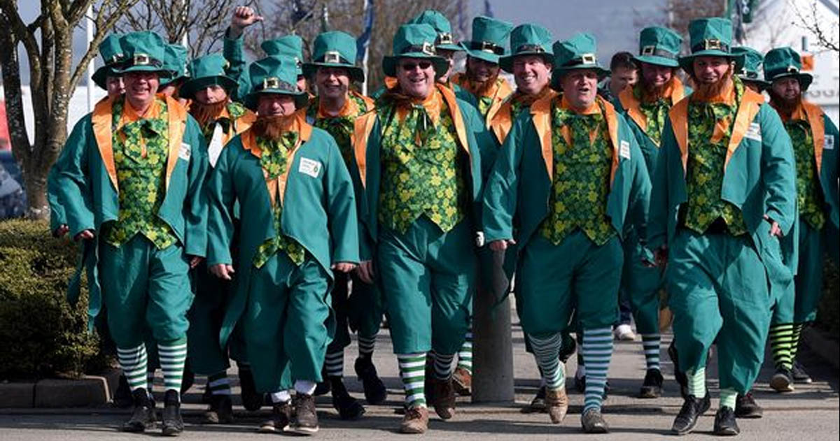 Race goers dress up for St Patricks day at Cheltenham races