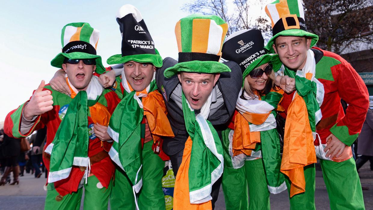 Race goers dress up for St Patrick`s day at Cheltenham races