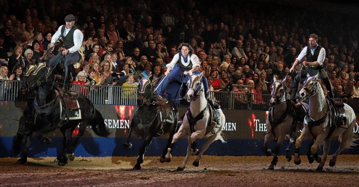 Performance From The Devils Horsemen At The London International Horse Show